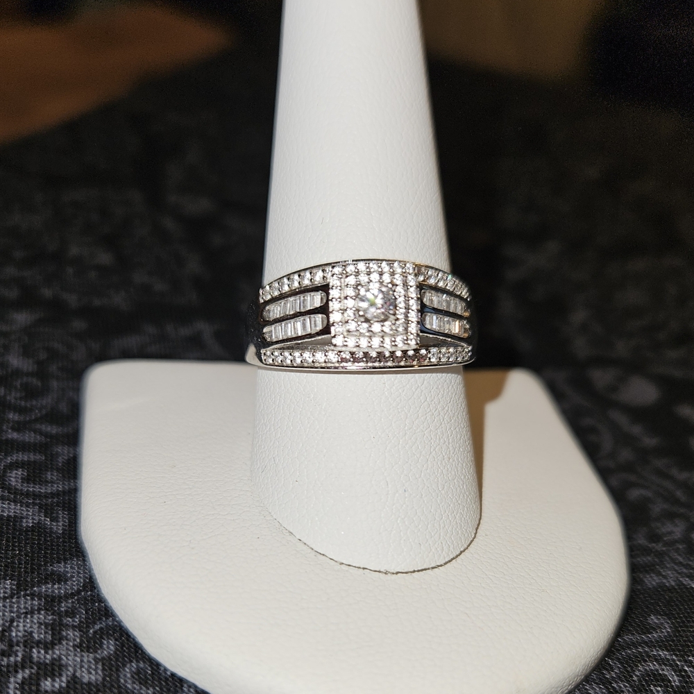 Diamonique 0.65 cttw Halo Engagement Ring Sterling Silver Sz. 10
